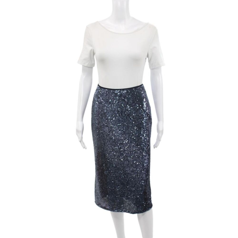 Cinq A Sept Women Straight Pencil Skirt Dark Blue Solid Polyester Size 2XS